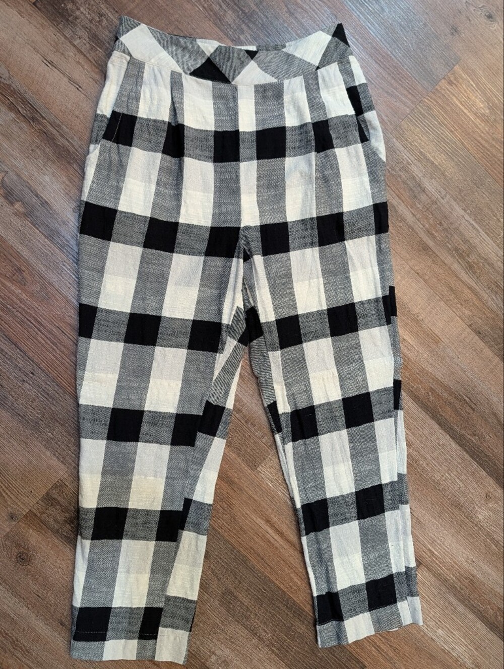 Free People Clear Skies Cotton Checkered Gingham Straight Leg Cropped Pant Sz M